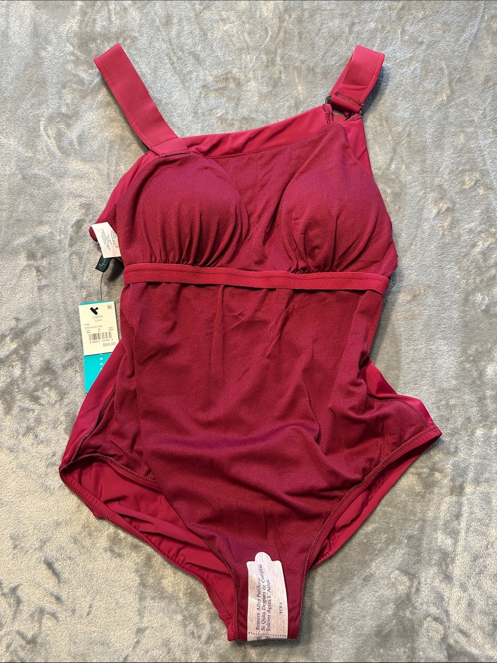NWTS Aqua Green Deep Red/Maroon One-Piece Swimsuit Sz L - Picture 9 of 14